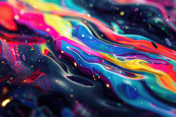 close up horizontal image of glossy shiny fluorescent fluid abstract background
