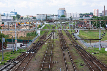 Railroad tracks and turnouts. View from above.