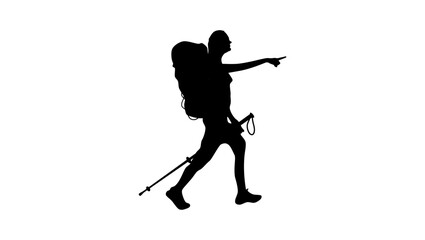 trekking woman, black isolated silhouette