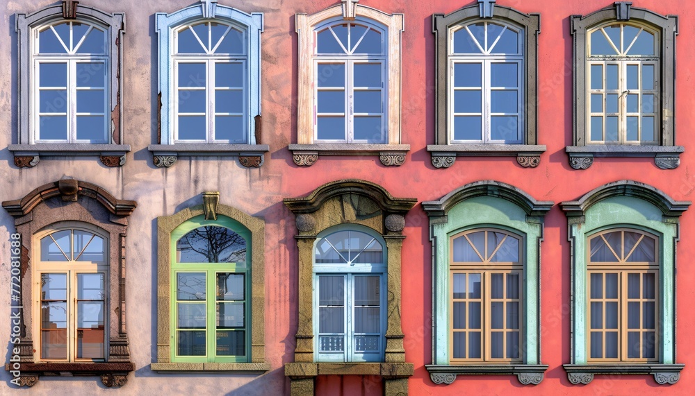 Poster five windows in a row a colorful display of architectural design generative ai