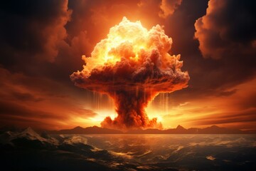 Blinding Nuclear explosion dramatic scene. Danger bomb. Generate Ai - obrazy, fototapety, plakaty
