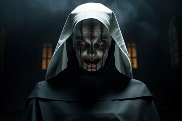 Sinister Nun creepy evil portrait. Ghost sister. Generate Ai - obrazy, fototapety, plakaty