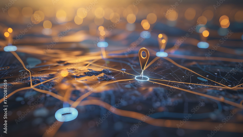 Aufkleber a digital map featuring interconnected location pins, symbolizing global network connectivity and ge