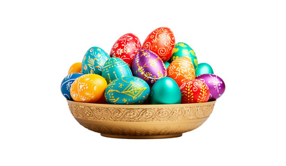 easter eggs in basket isolated on transparent background