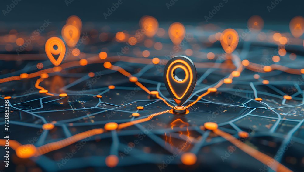 Aufkleber a digital map featuring interconnected location pins, symbolizing global network connectivity and ge
