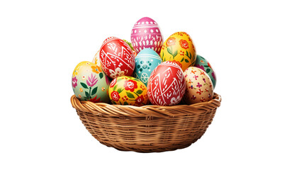 Fototapeta na wymiar Easter eggs in basket isolated on transparent background. Happy Easter
