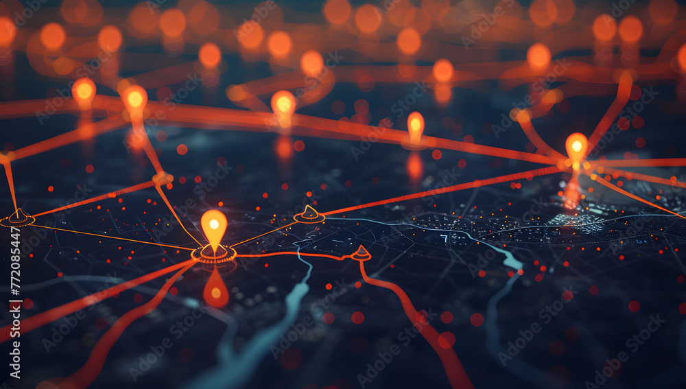 Aufkleber a digital map featuring interconnected location pins, symbolizing global network connectivity and ge