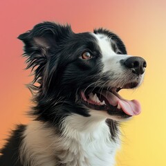 Closeup AI pet companion, displaying joy, technology for pets, soft gradient backdrop