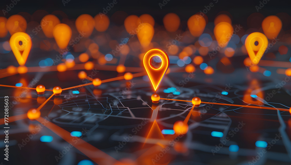 Aufkleber a digital map featuring interconnected location pins, symbolizing global network connectivity and ge