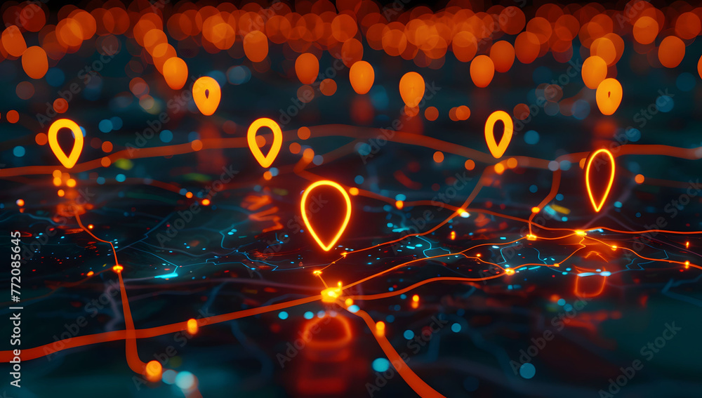 Aufkleber a digital map featuring interconnected location pins, symbolizing global network connectivity and ge