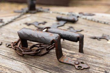 Old forged doorknob in the castle Mir, Belarus.