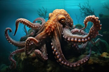 Tranquil Octopus underwater reef. Marine wild. Generate Ai