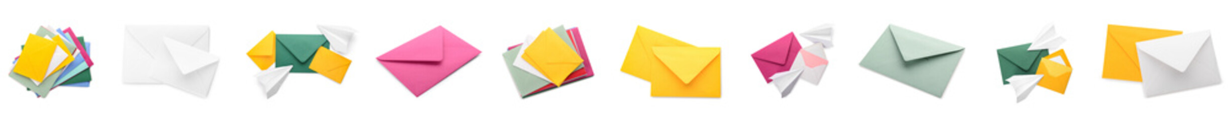 Set of envelopes on white background