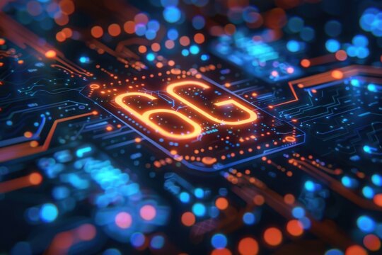 Glowing 6G telecommunication technology concept on digital circuit board background - Powered by Adobe