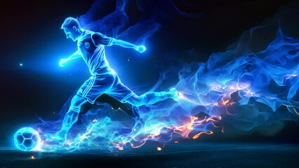 GPT Energetic soccer player with ball, fiery and electric visual effects - Powered by Adobe