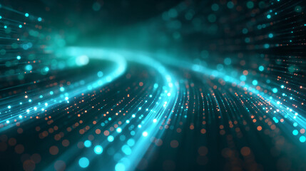 Obraz premium Digital technology speed connect blue green background, cyber nano information, abstract communication, innovation future tech data, internet network connection, Ai big data, line dot illustration 3d.