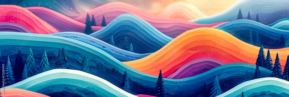 Poster abstract flowing design with vibrant colors and futuristic shapes, perfect for creative backgrounds 