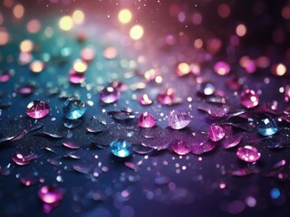Trendy decoration bokeh glitters background, abstract shiny backdrop with circles. Magic night dark blue abstract background with sparkling glitter bokeh and lights.