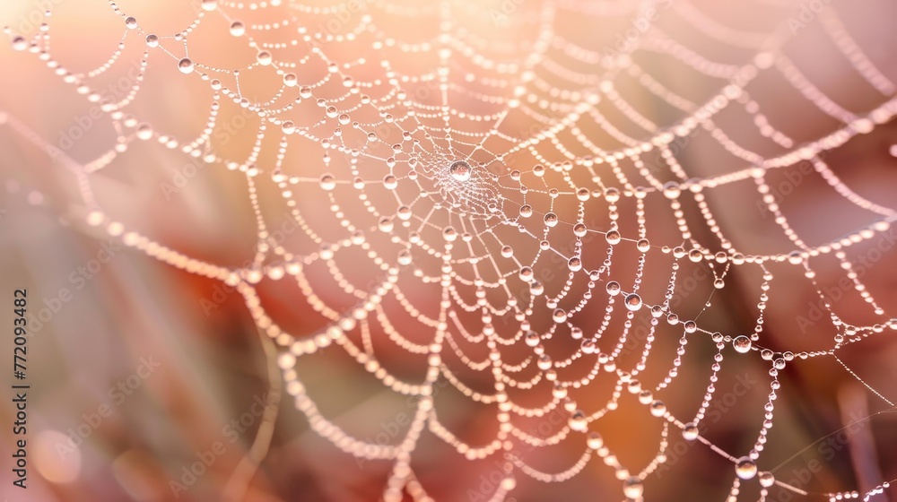 Poster a spider web with water droplets on it. the web is very intricate and has a lot of detail. the water