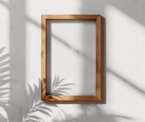 A Framed Wooden Picture on a White Wall Generative AI