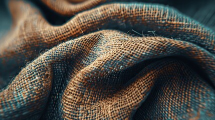 A close up of a piece of cloth with a brown and blue color. The cloth is made of a woven material and has a slightly fuzzy appearance - obrazy, fototapety, plakaty