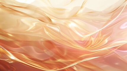 Obraz premium Elegant golden satin fabric with flowing, wavy texture giving a sense of smoothness and luxury on a light background.