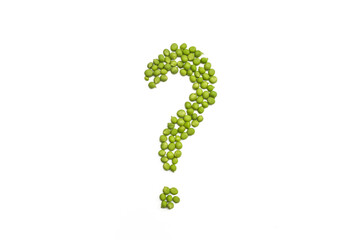 The question mark is a concept. green polka dots on a white background