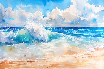 Watercolor Wave A Rushing Ocean Wave Painting Generative AI