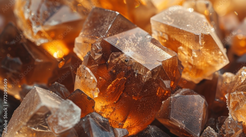 Poster a pile of brown rocks with a shiny, glassy surface. the rocks are of various sizes and shapes, and t