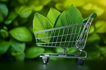 Eco friendly organic buying, zero waste purchasing, and sustainable procurement are all represented by the green shopping leaf icon. Generative AI 