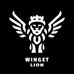 Lion with crown and wings on a dark background. - 772096277