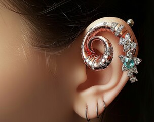 Closure of conch and helix ear piercings, Generative AI  - obrazy, fototapety, plakaty