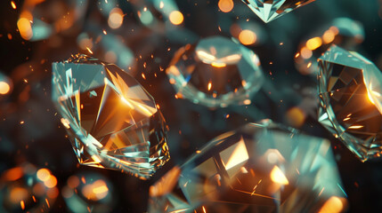 Glowing diamonds scattered with fiery sparkles - obrazy, fototapety, plakaty
