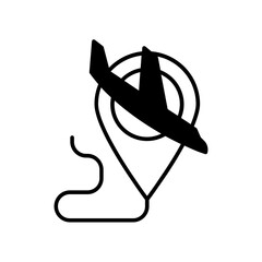 plane route icon. black fill icon