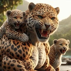 Fototapeta premium Animal dad with his son
