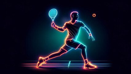 Artistic Neon Representation of Tennis Match Energy - obrazy, fototapety, plakaty