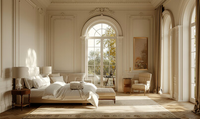 Beautiful bedroom interior, designed with luxury details.