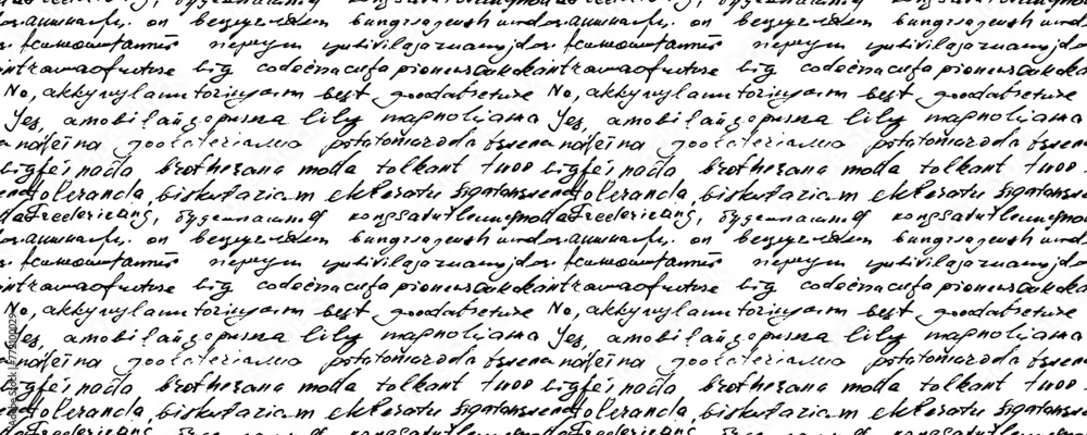 Fototapete seamless vector pattern with illegible text, abstract vintage background of illegible ink-written po