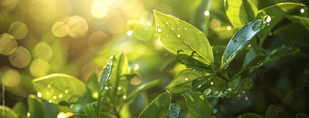 Poster raindrops on leaves a refreshing sight in june generative ai