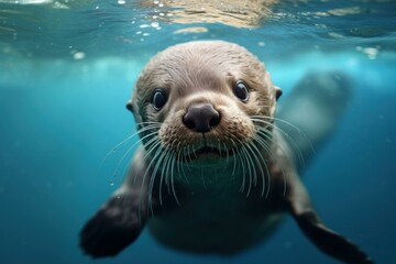 Obraz premium Streamlined Otter underwater. Nature animal wildlife. Generate Ai