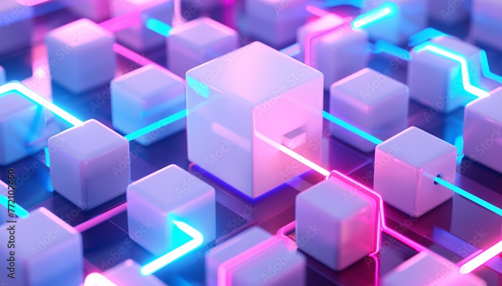 Aufkleber Neon Pixel Art A Colorful Blend of Cubes and Lines Generative AI