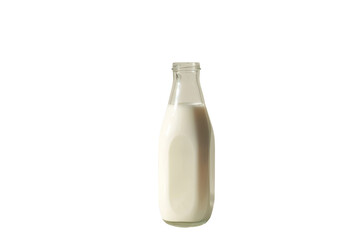 
                        Full glass bottle of milk on a white background