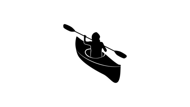 woman kayaking, black isolated silhouette