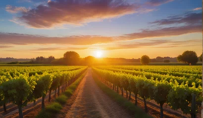 Fotobehang Sunset landscape bordeaux wineyard france © Hanna Ohnivenko