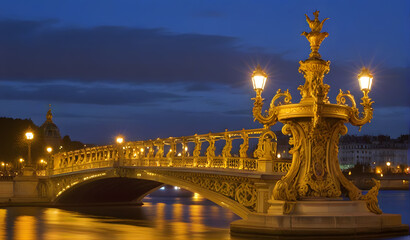 Pont Alexandre III at night, Paris, France - obrazy, fototapety, plakaty