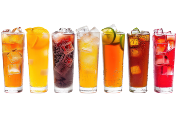 
Ice cubes and different soda drinks on white background isolated on white background.