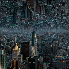 New York nightmare with skyscrapers like heaven oppressing other skyscrapers with a sense of claustrophobia - obrazy, fototapety, plakaty