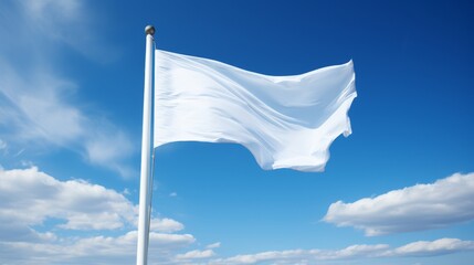 White Flag Waving in a Serene Blue Sky