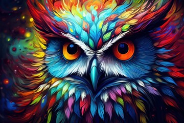 Nocturnal Owl portrait bird predator. Winter eye. Generate Ai