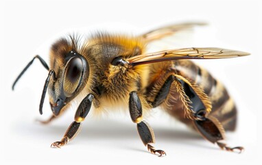 Bee isolated on white background. Close up of honeybee